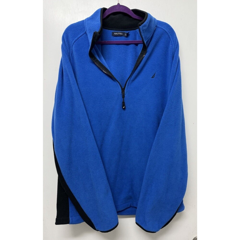 NAUTICA FLEECE JACKET Mens XXL Bright Blue & Black LS Polyester 1/4 Zip Sailing